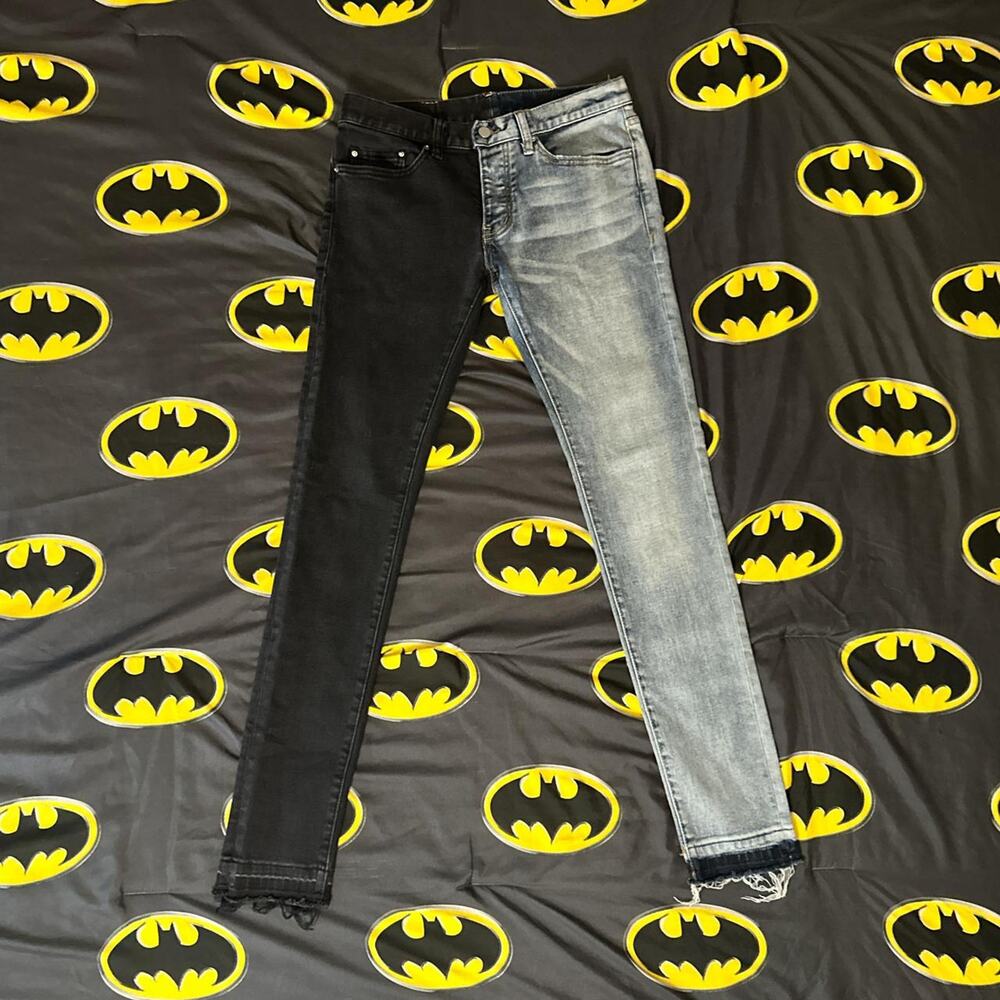 mnml Half Split Black and Blue Denim Skinny Jeans